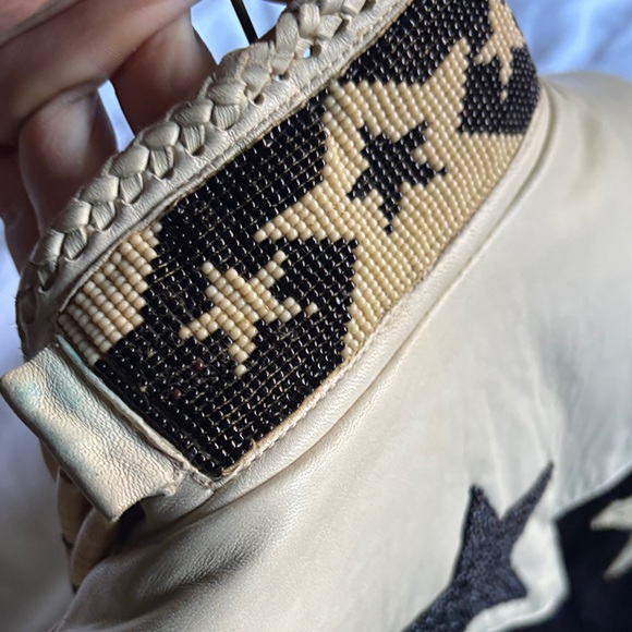 Vintage Star-Studded Black and Cream Fringe Jacket by REN Ellis renegade - Picture 8 of 10